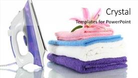  Presentation with modern electric iron isolated - Cool new presentation theme with washing powder - pile of clothes with lily backdrop and a white colored foreground