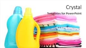  Presentation with clothes washing powder - Theme consisting of washing powder - pile of colorful clothes background and a white colored foreground
