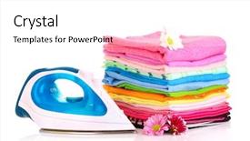  Presentation with iron - Presentation theme having washing powder - pile of colorful clothes background and a white colored foreground