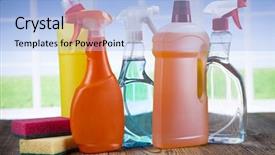  Presentation with cleaning - Amazing slide set having washing up - assorted cleaning products backdrop and a light blue colored foreground