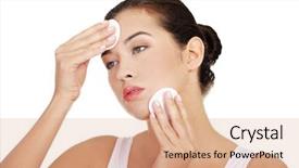  Presentation with cotton - PPT layouts with washing up - beautiful woman with cotton pad background and a coral colored foreground