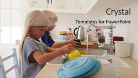  Presentation with wash - PPT theme having washing up - brother and sister kneeling background and a  colored foreground