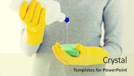  Presentation with scalp cleanser - Presentation with washing up - close up of woman background and a yellow colored foreground