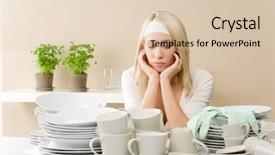  Presentation with kitchen - Presentation theme having washing up - modern kitchen - frustrated woman background and a lemonade colored foreground