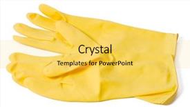  Presentation with rubber - Beautiful theme featuring washing up - rubber glove isolated on white backdrop and a yellow colored foreground