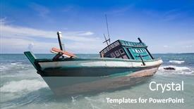  Presentation with boat - PPT theme enhanced with washing up - small boat washed up background and a gray colored foreground