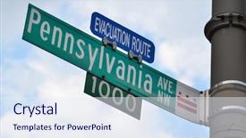  Presentation with avenue - PPT theme having washington dc - pennsylvania avenue street background and a sky blue colored foreground