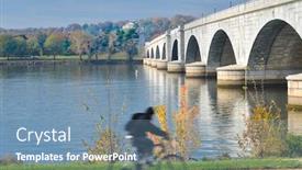  Presentation with memorial - Colorful PPT theme enhanced with washington dc in autumn - a cyclist in motion blur and memorial bridge backdrop and a teal colored foreground
