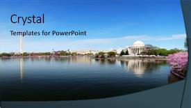  Presentation with thomas jefferson - Presentation theme consisting of washington dc skyline panorama background and a light blue colored foreground
