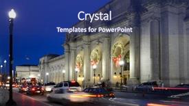  Presentation with bus station - Beautiful PPT theme featuring washington dc union station backdrop and a ocean colored foreground