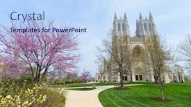  Presentation with springtime - Audience pleasing slide deck consisting of washington-national-cathedral-in-springtime backdrop and a light blue colored foreground