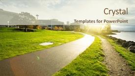  Presentation with green lake - PPT theme having washington state - empty road among green grassland background and a cream colored foreground