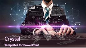  Presentation with formal - Theme having waste charts - businessman in formal attire typing background and a  colored foreground