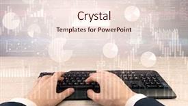  Presentation with financial report - Colorful presentation design enhanced with waste charts - elegant businessman hand typing backdrop and a  colored foreground