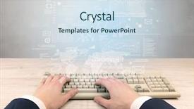  Presentation with financial report - Beautiful presentation theme featuring waste charts - elegant businessman hand typing backdrop and a  colored foreground