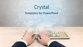  Presentation with financial report - Slides with waste charts - elegant businessman hand typing background and a  colored foreground