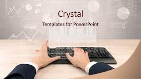  Presentation with financial report - Presentation theme consisting of waste charts - elegant businessman hand typing background and a  colored foreground