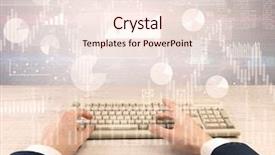  Presentation with financial report - Colorful slide deck enhanced with waste charts - elegant businessman hand typing backdrop and a  colored foreground