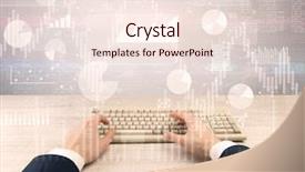  Presentation with financial report - Colorful PPT theme enhanced with waste charts - elegant businessman hand typing backdrop and a  colored foreground