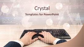  Presentation with financial report - Amazing PPT theme having waste charts - elegant businessman hand typing backdrop and a  colored foreground