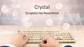  Presentation with financial report - Beautiful presentation theme featuring waste charts - elegant businessman hand typing backdrop and a  colored foreground