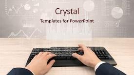  Presentation with financial report - Cool new slides with waste charts - elegant businessman hand typing backdrop and a  colored foreground