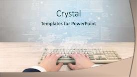  Presentation with financial report - Theme consisting of waste charts - elegant businessman hand typing background and a sky blue colored foreground