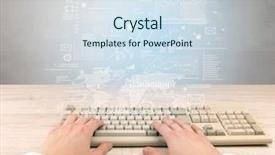  Presentation with financial report - Presentation theme having waste charts - elegant businessman hand typing background and a sky blue colored foreground