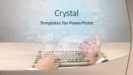  Presentation with financial report - Theme having waste charts - elegant businessman hand typing background and a sky blue colored foreground