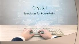  Presentation with financial report - Amazing slide deck having waste charts - elegant businessman hand typing backdrop and a sky blue colored foreground