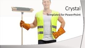  Presentation with biohazardous waste - Slide set enhanced with waste collector holding a broom background and a  colored foreground