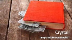  Presentation with blank note book and wooden - Audience pleasing theme consisting of waste cost - book with nested dollar banknotes backdrop and a tawny brown colored foreground
