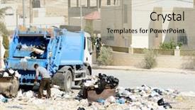  Presentation with trash truck - Slides consisting of waste disposal - garbage truck collecting trash background and a mint green colored foreground