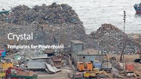  Presentation with scrap yard - PPT theme featuring waste disposal - scrap yard recycling at day background and a  colored foreground