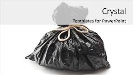  Presentation with fixing his black bow tie - Amazing slides having waste disposal - tied black rubbish bag backdrop and a  colored foreground