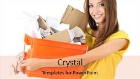  Presentation with cardboard or brown board paper - Audience pleasing PPT theme consisting of waste disposal - young girl sorting paper backdrop and a gold colored foreground