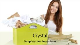  Presentation with waste - Audience pleasing presentation consisting of waste disposal - young girl sorting paper backdrop and a yellow colored foreground