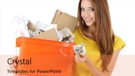  Presentation with cardboard - Presentation consisting of waste disposal - young girl sorting paper background and a gold colored foreground