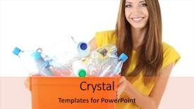  Presentation with plastic bottles and ocean - Colorful PPT layouts enhanced with waste disposal - young girl sorting plastic bottles backdrop and a gold colored foreground