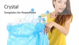  Presentation with bottles - Theme enhanced with waste disposal - young girl sorting plastic bottles background and a white colored foreground