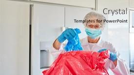  Presentation with waste - Amazing PPT theme having waste-disposal-of-disposable-gloves backdrop and a light gray colored foreground