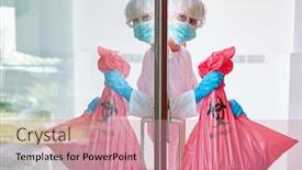  Presentation with covid coronavirus - Beautiful theme featuring waste-disposal-of-infectious-waste backdrop and a coral colored foreground