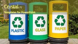  Presentation with garbage bins - Amazing PPT layouts having waste icon - colorful garbage bins backdrop and a tawny brown colored foreground