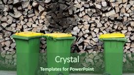  Presentation with garbage bins - Audience pleasing slide deck consisting of waste icon - green garbage bins backdrop and a ocean colored foreground