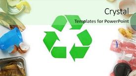  Presentation with garbage - Beautiful presentation theme featuring waste icon - recycling sign and garbage backdrop and a mint green colored foreground