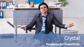  Presentation with waste management - PPT theme with waste management recycle - businessman rejecting new ideas background and a teal colored foreground