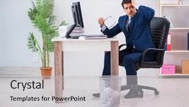  Presentation with employee - Presentation theme featuring waste management recycle - young handsome businessman employee working background and a light gray colored foreground