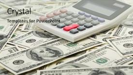  Presentation with calculator - Cool new slide set with waste money - dollars and calculator with plus backdrop and a light gray colored foreground