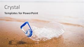  Presentation with plastic bottle - PPT layouts having wasted plastic bottle on beach background and a sky blue colored foreground