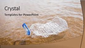  Presentation with eco plastic - Presentation theme consisting of wasted plastic bottle on beach background and a light gray colored foreground